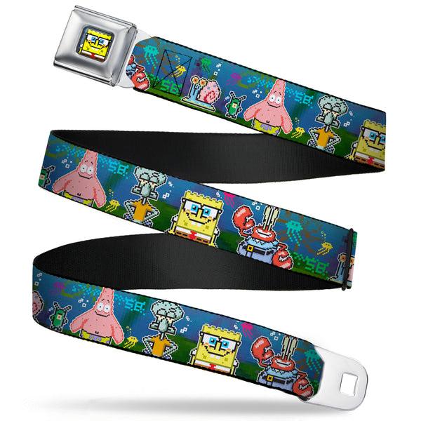 Buckle-Down Pixelated SpongeBob Nerd Pose Full Color Blue Seatbelt Belt - SpongeBob & Friends 8-Bit Scene Webbing