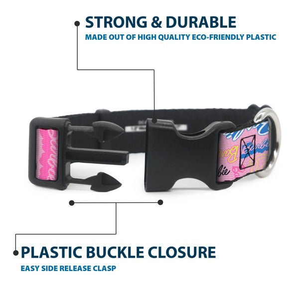 Buckle-Down Plastic Clip Collar - BARBIE Script Signature Collage Pink/Multi Color