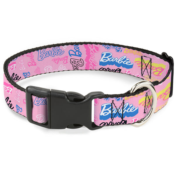 Buckle-Down Plastic Clip Collar - BARBIE Script Signature Collage Pink/Multi Color