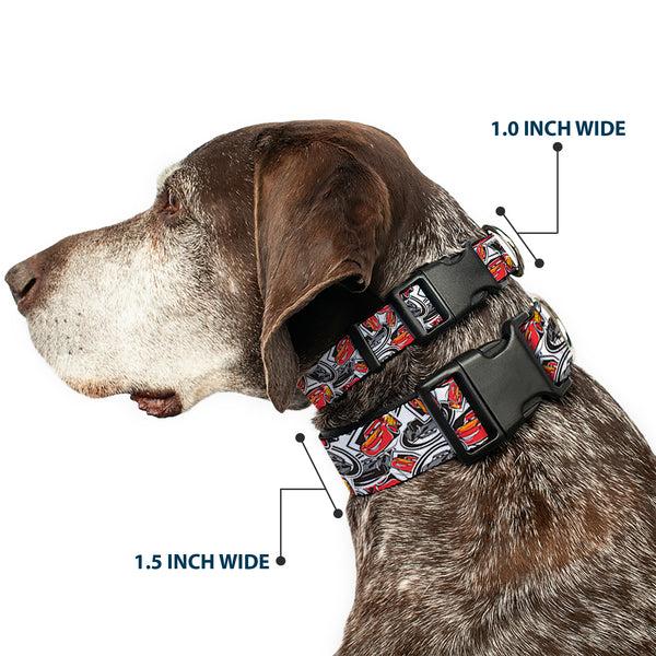 Buckle-Down Plastic Clip Collar - Cars 3 Lightning McQueen/Storm Jackson Poses Scattered White