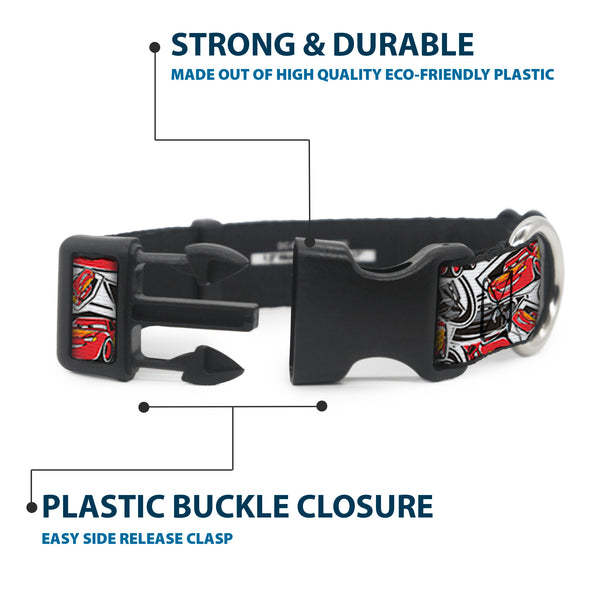 Buckle-Down Plastic Clip Collar - Cars 3 Lightning McQueen/Storm Jackson Poses Scattered White