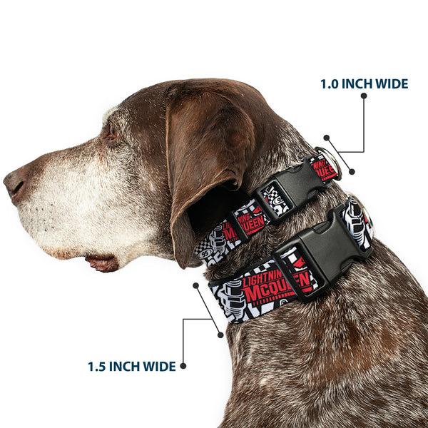 Buckle-Down Plastic Clip Collar - Cars Lightning McQueen Racing Collage White/Black/Red