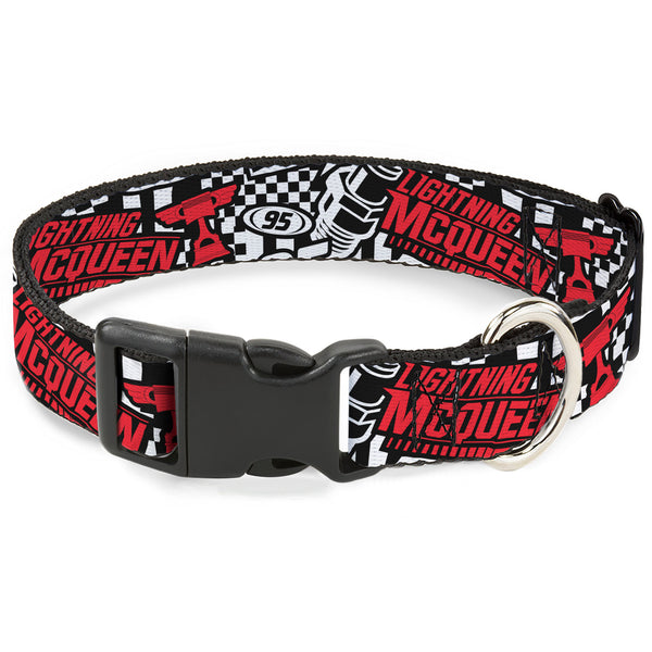 Buckle-Down Plastic Clip Collar - Cars Lightning McQueen Racing Collage White/Black/Red