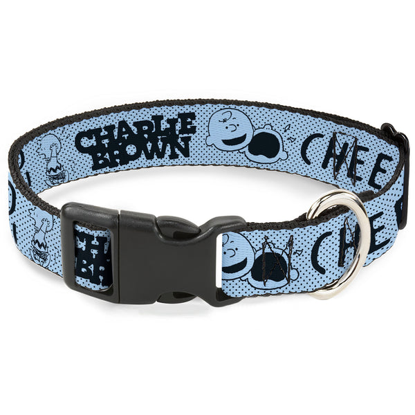 Buckle-Down Plastic Clip Collar - CHARLIE BROWN Poses and Quotes Light Blue/Black