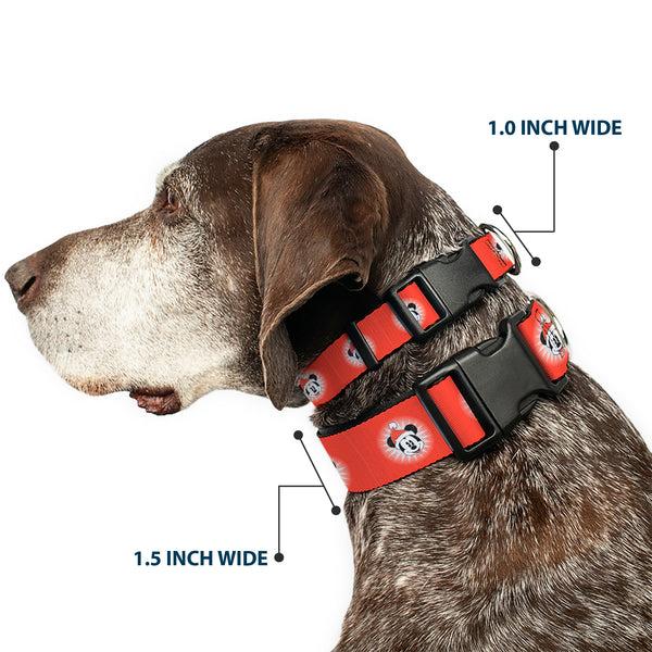 Buckle-Down Plastic Clip Collar - Christmas Holiday Mickey Mouse Face Starburst Red