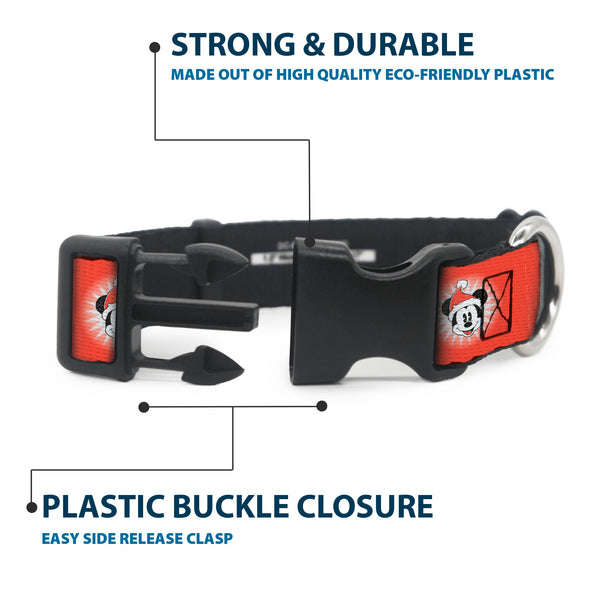 Buckle-Down Plastic Clip Collar - Christmas Holiday Mickey Mouse Face Starburst Red