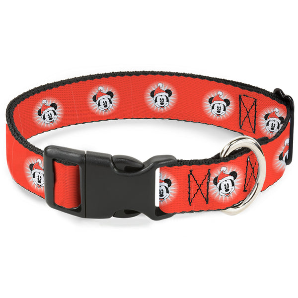 Buckle-Down Plastic Clip Collar - Christmas Holiday Mickey Mouse Face Starburst Red
