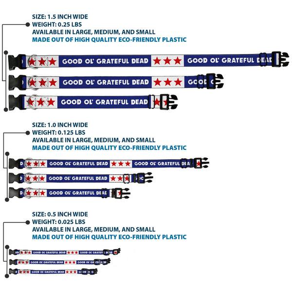 Buckle-Down Plastic Clip Collar - GOOD OL' GRATEFUL DEAD Text And Stars Blue/White/Red