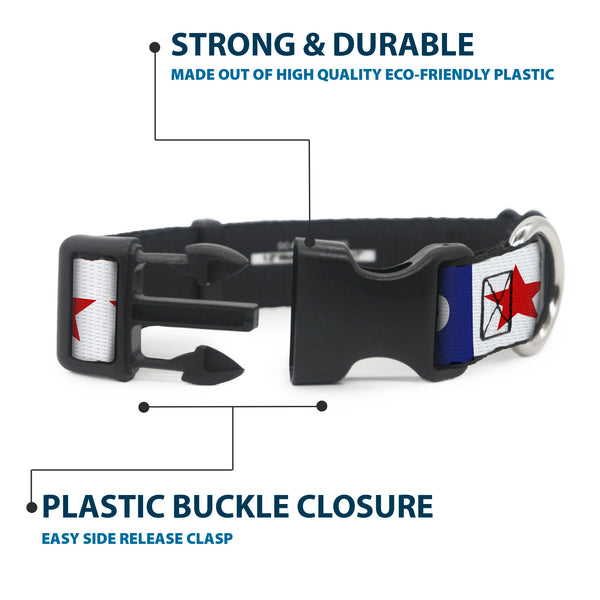 Buckle-Down Plastic Clip Collar - GOOD OL' GRATEFUL DEAD Text And Stars Blue/White/Red