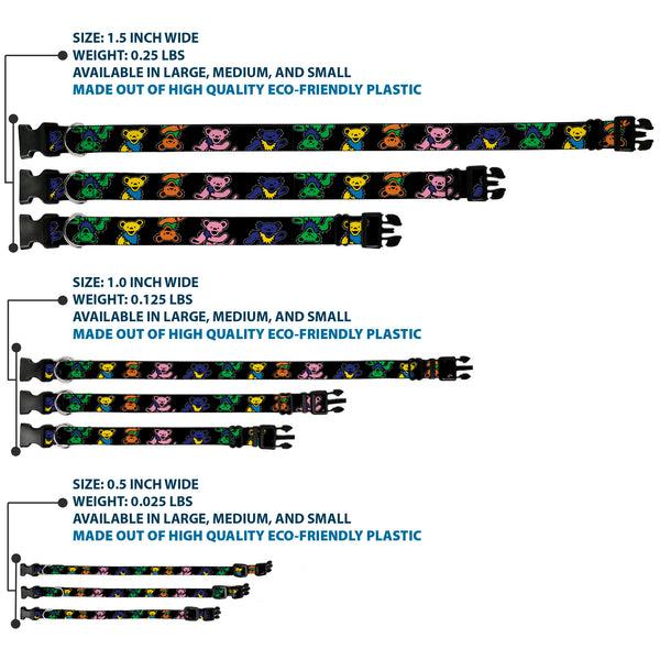 Buckle-Down Plastic Clip Collar - Grateful Dead Dancing Bears Close-Up Black/Multi Color