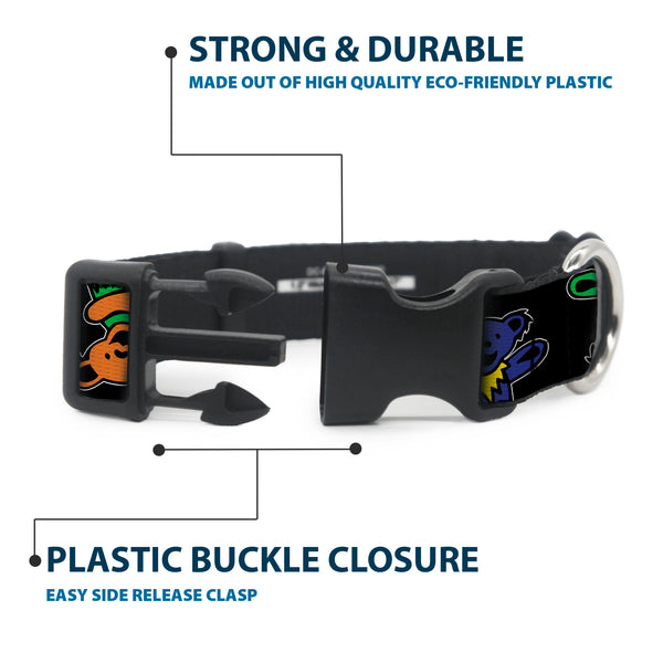 Buckle-Down Plastic Clip Collar - Grateful Dead Dancing Bears Close-Up Black/Multi Color