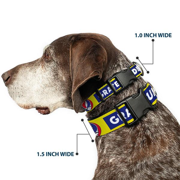 Buckle-Down Plastic Clip Collar - GRATEFUL DEAD Text Box And Steal Your Face Logo Yellow/Blue/White