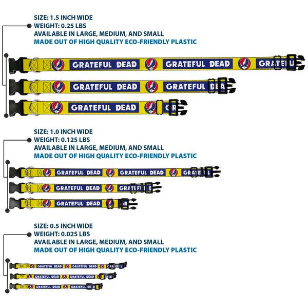 Buckle-Down Plastic Clip Collar - GRATEFUL DEAD Text Box And Steal Your Face Logo Yellow/Blue/White