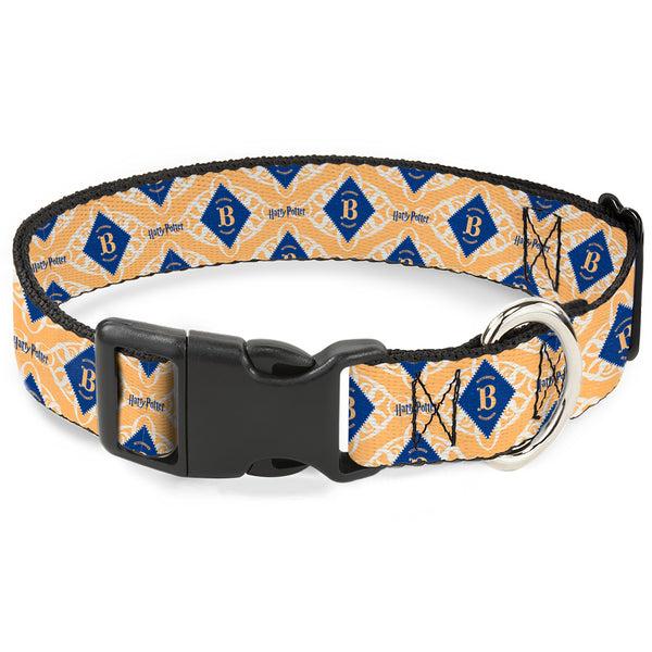 Buckle-Down Plastic Clip Collar - HARRY POTTER Butterbeer Diamond Logo White/Yellow/Blue