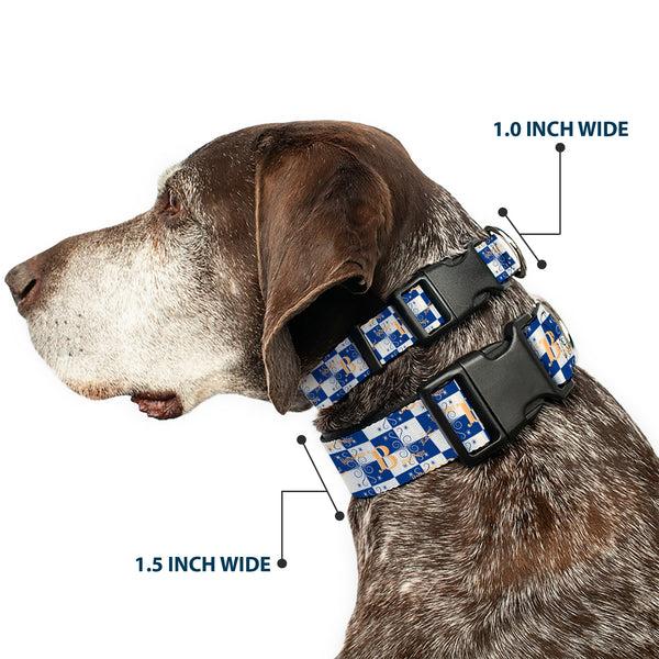 Buckle-Down Plastic Clip Collar - Harry Potter Butterbeer Logo Checker White/Blue/Yellow