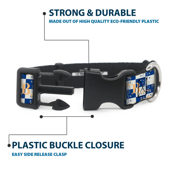 Buckle-Down Plastic Clip Collar - Harry Potter Butterbeer Logo Checker White/Blue/Yellow