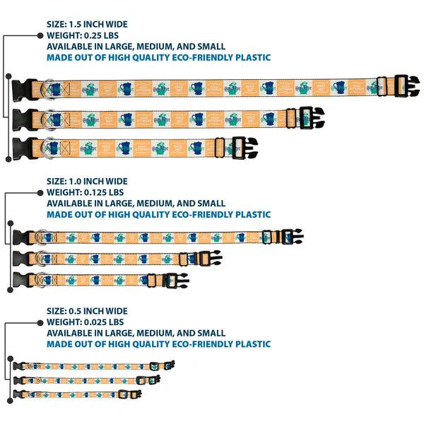 Buckle-Down Plastic Clip Collar - Harry Potter FINEST BUTTERBEER SINCE 1867 Icon Blocks Yellow/White/Blues