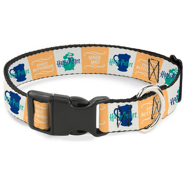 Buckle-Down Plastic Clip Collar - Harry Potter FINEST BUTTERBEER SINCE 1867 Icon Blocks Yellow/White/Blues Buckle-Down Plastic Clip Collar - Harry Potter FINEST BUTTERBEER SINCE 1867 Icon Blocks Yellow/White/Blues