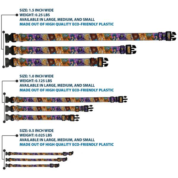 Buckle-Down Plastic Clip Collar - Masters Of The Universe Character Block Stripe Poses Multi Color