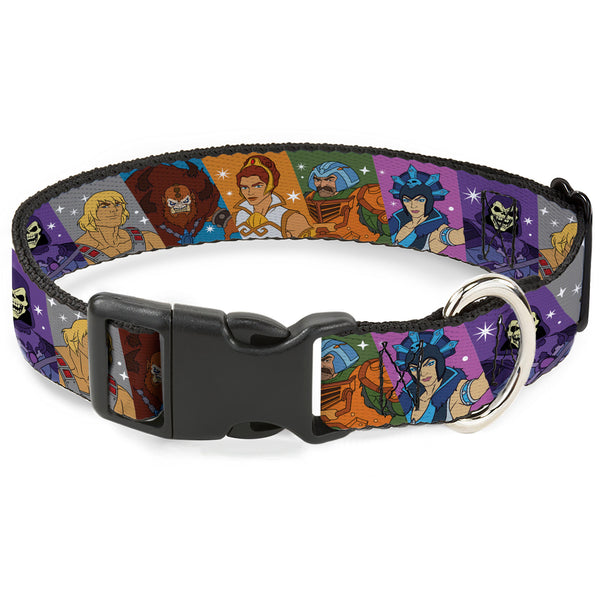 Buckle-Down Plastic Clip Collar - Masters of the Universe Character Block Stripe Poses Multi Color