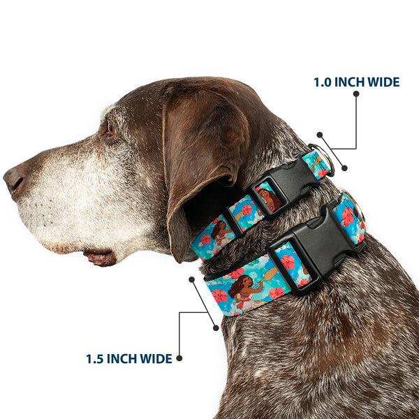 Buckle-Down Plastic Clip Collar - Moana Poses And Pua Flowers Blues