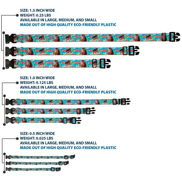 Buckle-Down Plastic Clip Collar - Moana Poses And Pua Flowers Blues