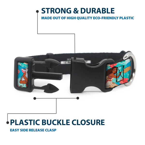 Buckle-Down Plastic Clip Collar - Moana Poses And Pua Flowers Blues
