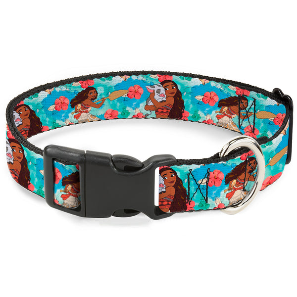 Buckle-Down Plastic Clip Collar - Moana Poses and Pua Flowers Blues