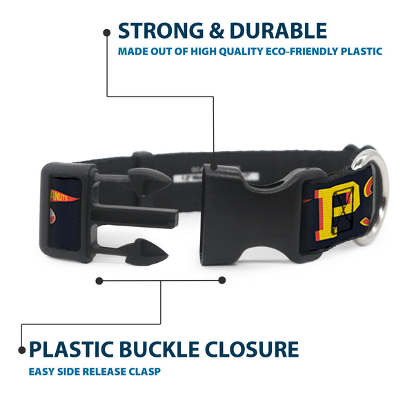 Buckle-Down Plastic Clip Collar - PEANUTS ATHLETIC CLUB Varsity Poses And Quotes Collage Black/Red/Yellow