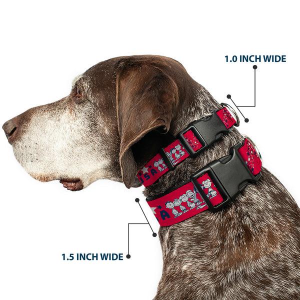 Buckle-Down Plastic Clip Collar - Peanuts Gang AMERICAN SUMMER Poses Red/Blue/White