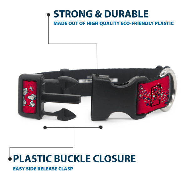 Buckle-Down Plastic Clip Collar - Peanuts Gang AMERICAN SUMMER Poses Red/Blue/White