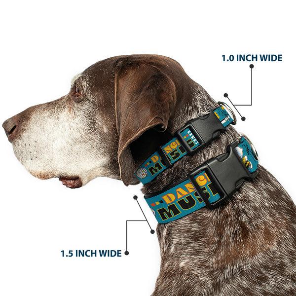 Buckle-Down Plastic Clip Collar - Peanuts Gang DANCE MUSIC Poses And Quotes Blue/Multi Color