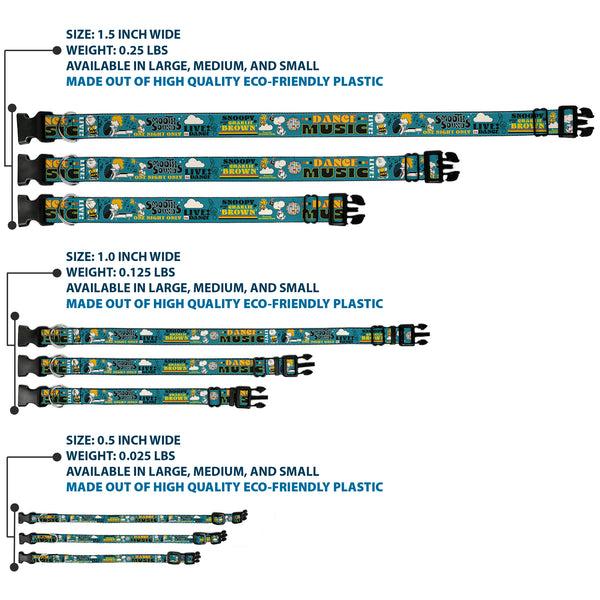 Buckle-Down Plastic Clip Collar - Peanuts Gang DANCE MUSIC Poses And Quotes Blue/Multi Color