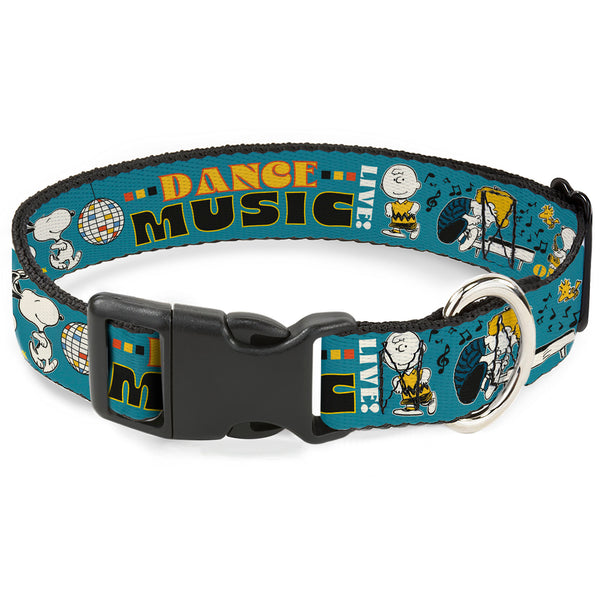 Buckle-Down Plastic Clip Collar - Peanuts Gang DANCE MUSIC Poses and Quotes Blue/Multi Color