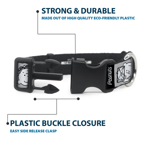 Buckle-Down Plastic Clip Collar - Peanuts Gang Expressions Gray/Black/White