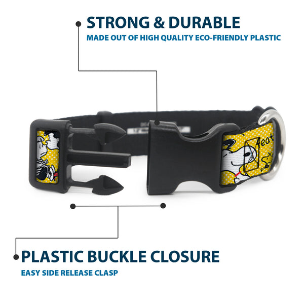 Buckle-Down Plastic Clip Collar - PEANUTS Gang FEATURING GOOD OL CHARLIE BROWN Character Poses Yellow/Multi Color