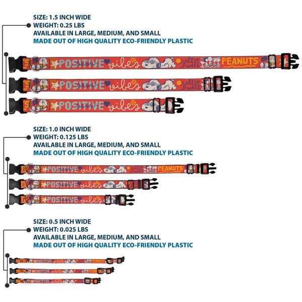 Buckle-Down Plastic Clip Collar - Peanuts Gang SEMI-POSITIVE VIBES Quote Red/Blues/White