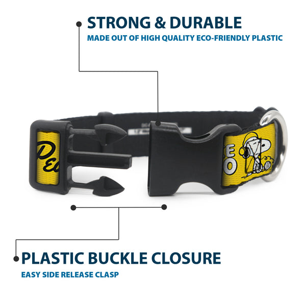 Buckle-Down Plastic Clip Collar - PEANUTS Gang SINCE 1950 GOOD GRIEF Group Pose Yellow/Black