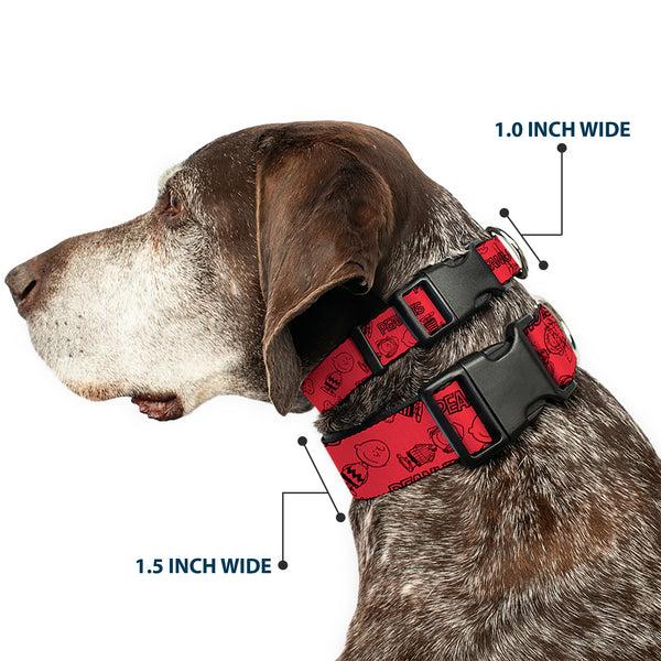 Buckle-Down Plastic Clip Collar - PEANUTS Gang Six Character And Title Logo Collage Red/Black
