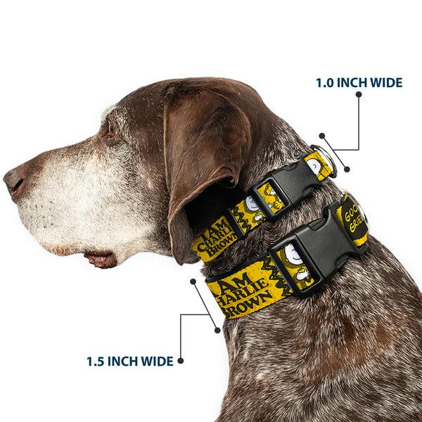 Buckle-Down Plastic Clip Collar - Peanuts I AM CHARLIE BROWN Poses And Zig Zag Stripe Yellows/Black