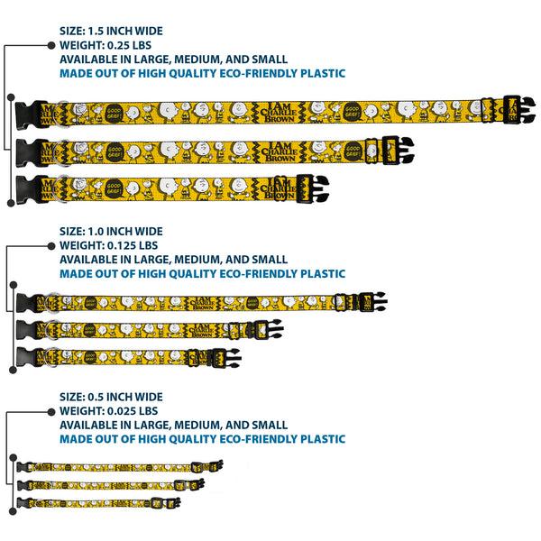 Buckle-Down Plastic Clip Collar - Peanuts I AM CHARLIE BROWN Poses And Zig Zag Stripe Yellows/Black