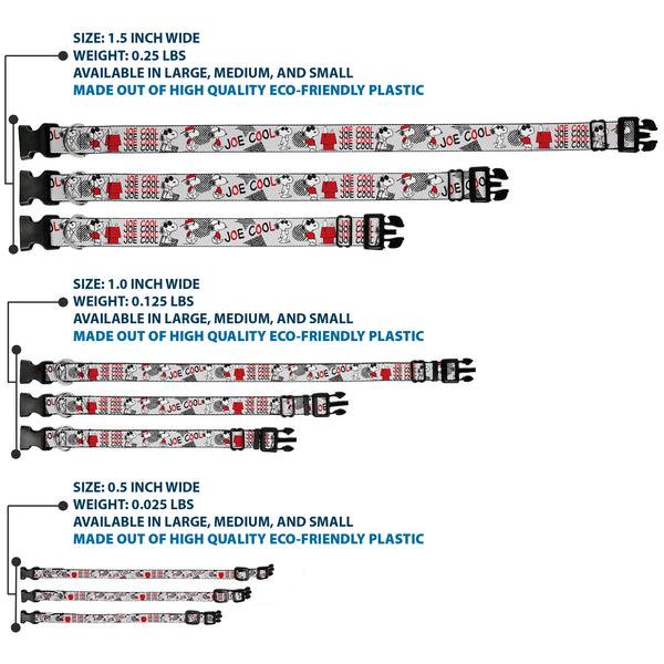 Buckle-Down Plastic Clip Collar - Peanuts JOE COOL Snoopy Poses And Text Gray/Black/Red/White