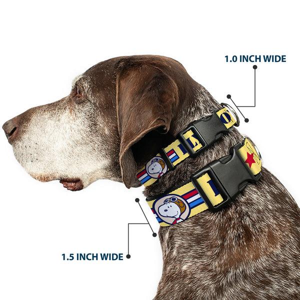 Buckle-Down Plastic Clip Collar - Peanuts Snoopy FLY BOY TOP DOG Flying Ace Yellow/Blue/Red