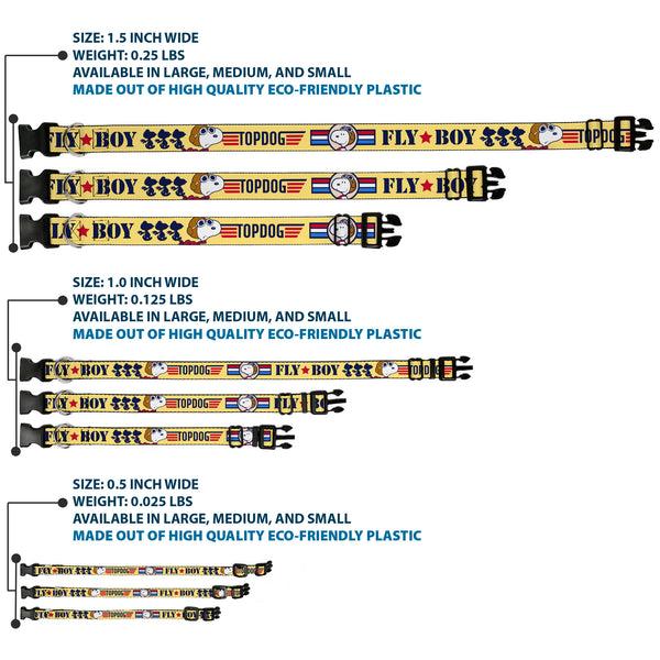Buckle-Down Plastic Clip Collar - Peanuts Snoopy FLY BOY TOP DOG Flying Ace Yellow/Blue/Red
