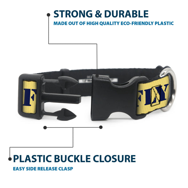 Buckle-Down Plastic Clip Collar - Peanuts Snoopy FLY BOY TOP DOG Flying Ace Yellow/Blue/Red