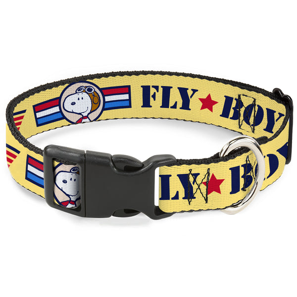 Buckle-Down Plastic Clip Collar - Peanuts Snoopy FLY BOY TOP DOG Flying Ace Yellow/Blue/Red