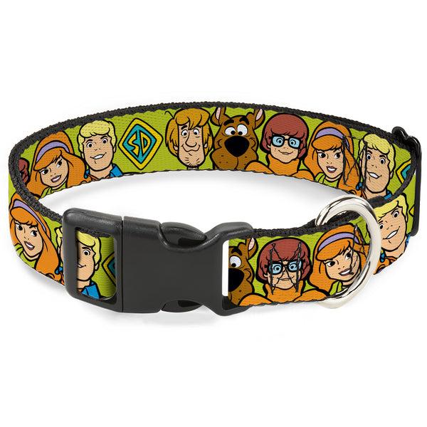 Buckle-Down Plastic Clip Collar - Scooby Doo Character Faces Close-Up Green