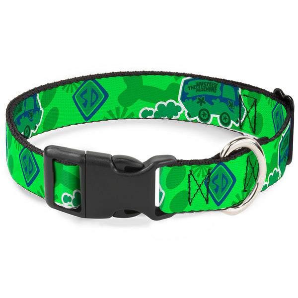 Buckle-Down Plastic Clip Collar - Scooby Doo Mystery Machine/Dog Tag Collage Greens/Blues