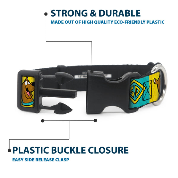 Buckle-Down Plastic Clip Collar - Scooby Doo Pose And Dog Tag Blocks Yellow/Blue