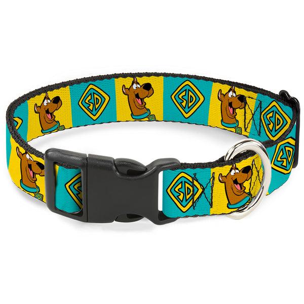 Buckle-Down Plastic Clip Collar - Scooby Doo Pose and Dog Tag Blocks Yellow/Blue